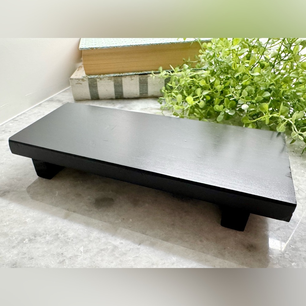 New Black Rustic Wooden Rectangular Riser Display Stand for Decor, Plants - 8.6”